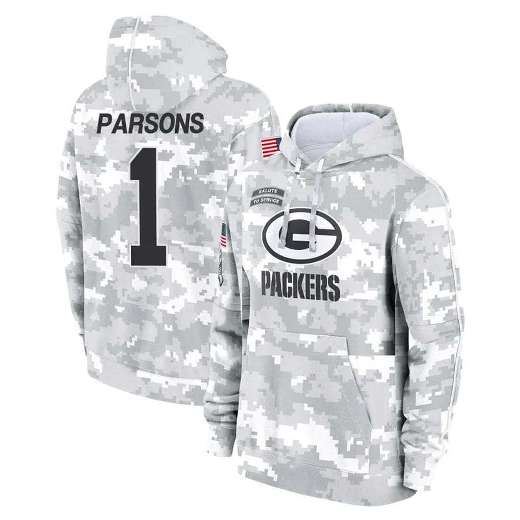 Yuxns GB.Packers #1 Micah Parsons Player Arctic Camo Salute to Service Hoodies Limited Game Stitched Jerseys
