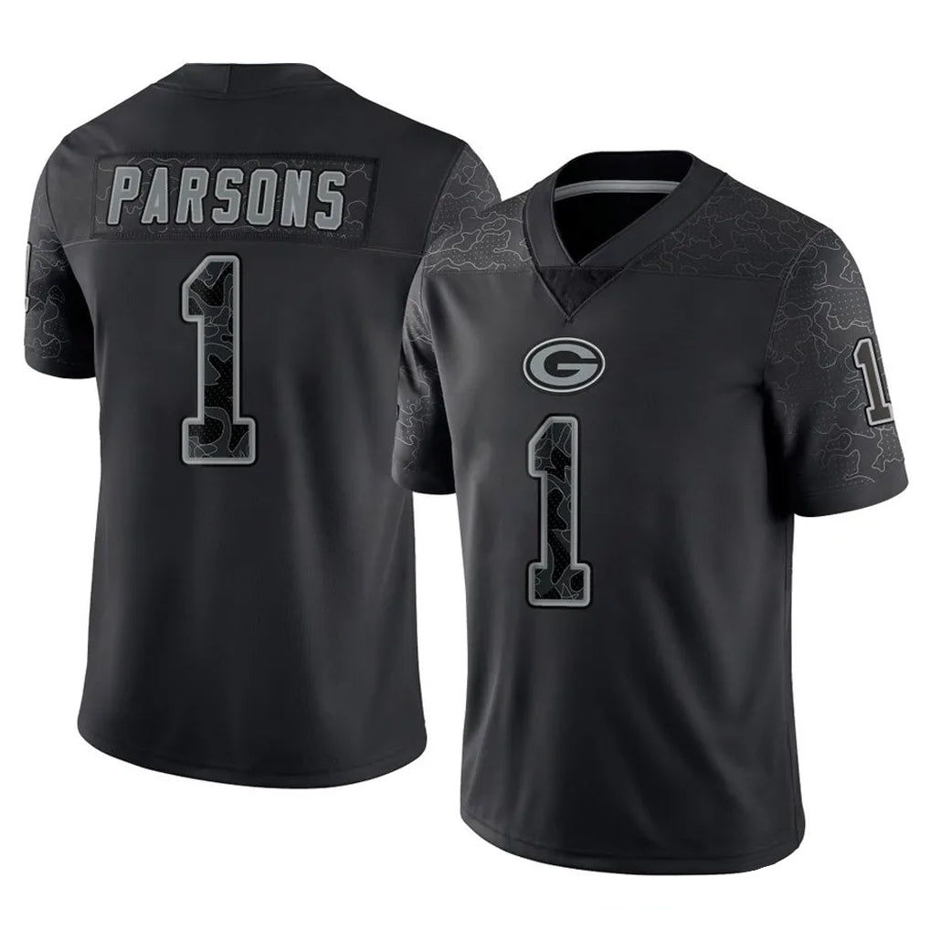 Yuxns GB.Packers #1 Micah Parsons Player Black Reflective Limited Home Game Stitched Jerseys