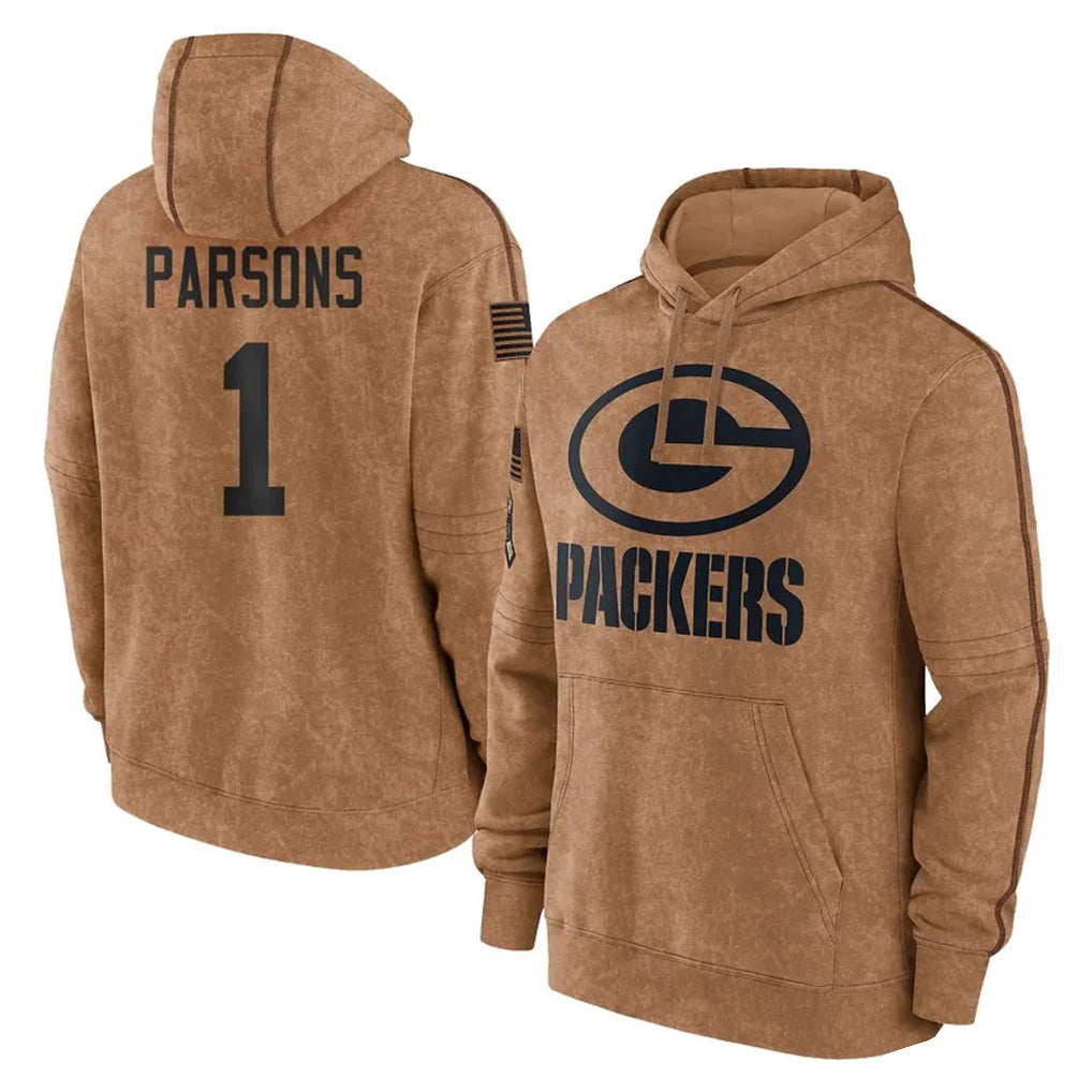 Yuxns GB.Packers #1 Micah Parsons Player Brown Salute to Service Hoodies Limited Game Stitched Jerseys