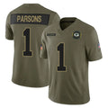 Yuxns GB.Packers #1 Micah Parsons Player Olive 2025 Salute To Service Limited Home Game Stitched Jerseys