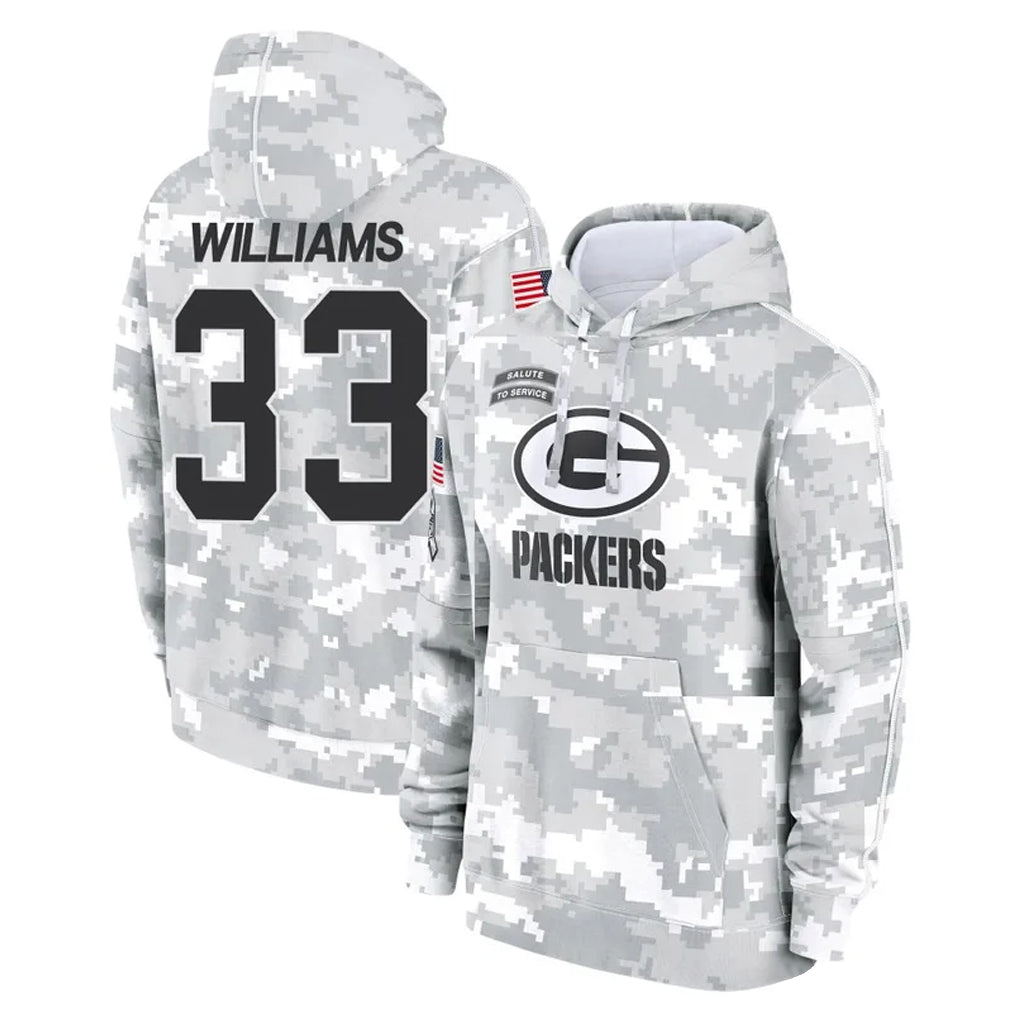 Yuxns GB.Packers #33 Evan Williams Player Arctic Camo Salute to Service Hoodies Limited Game Stitched Jerseys
