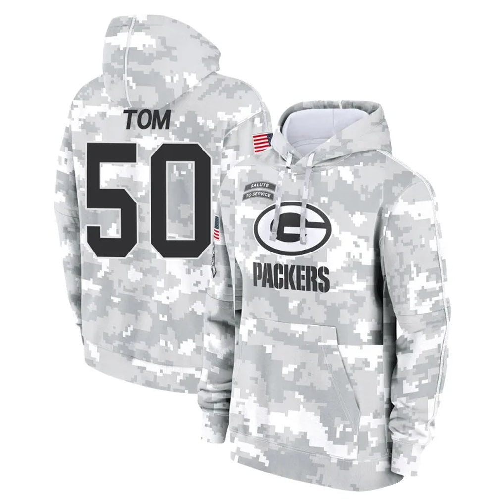 Yuxns GB.Packers #50 Zach Tom Player Arctic Camo Salute to Service Hoodies Limited Game Stitched Jerseys