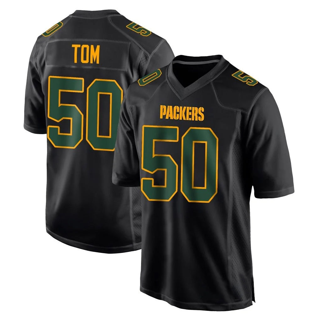 Yuxns GB.Packers #50 Zach Tom Player Black Fashion Home Game Stitched Jerseys