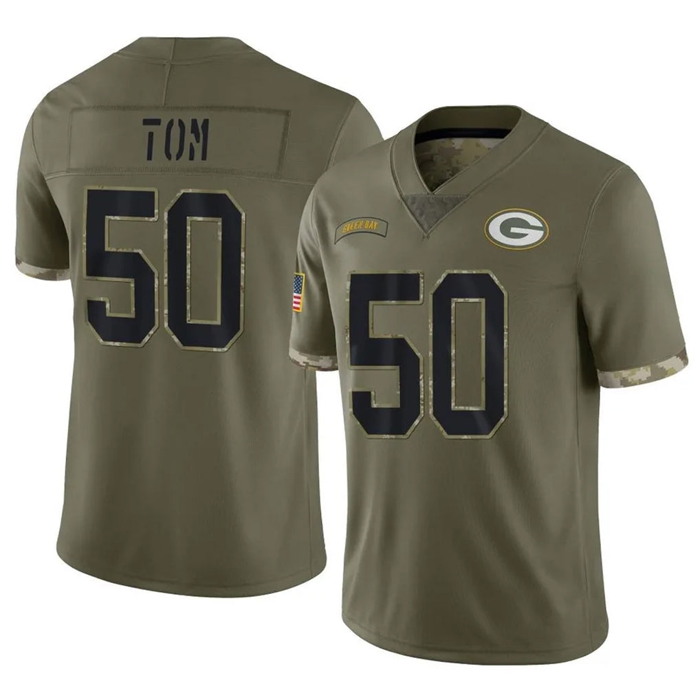 Yuxns GB.Packers #50 Zach Tom Player Olive Salute To Service Limited Stitched Jerseys