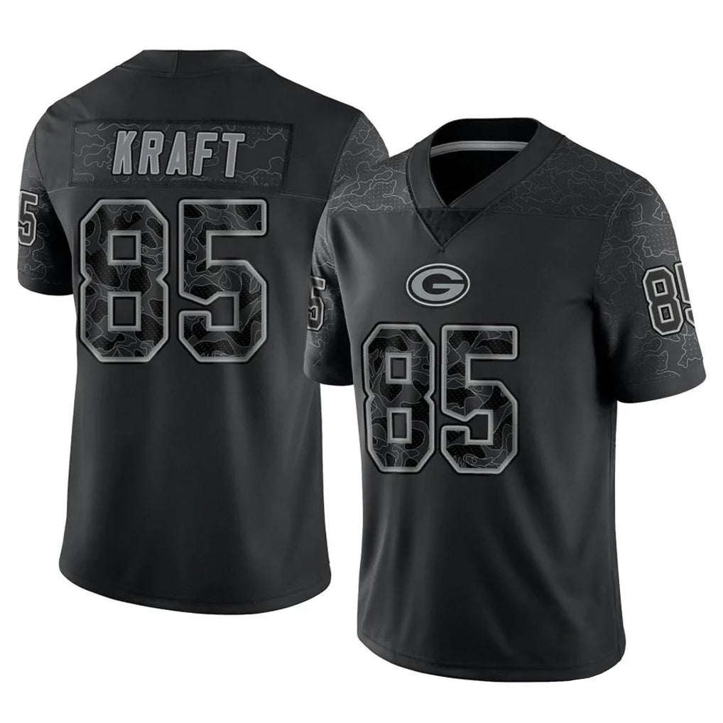 Yuxns GB.Packers #85 Tucker Kraft Player Black Reflective Limited Home Game Stitched Jerseys