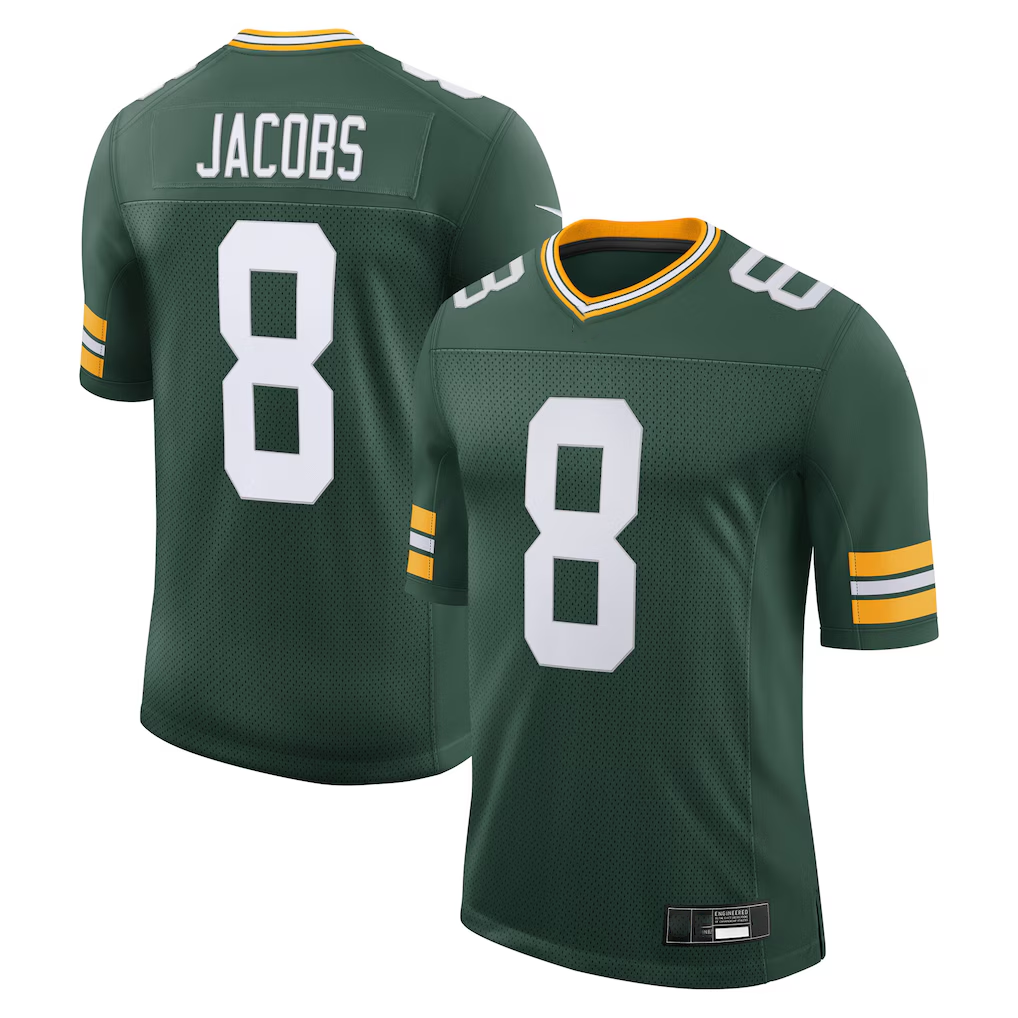 Yuxns GB.Packers #8 Josh Jacobs Green Vapor Untouchable Stitched Limited Stitched Jerseys