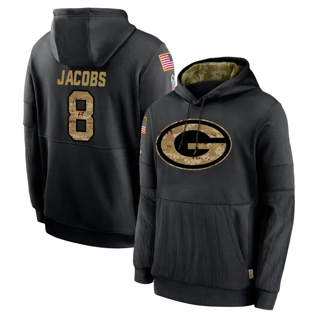 Yuxns GB.Packers #8 Josh Jacobs Player Black Salute to Service Hoodies Limited Game Stitched Jerseys