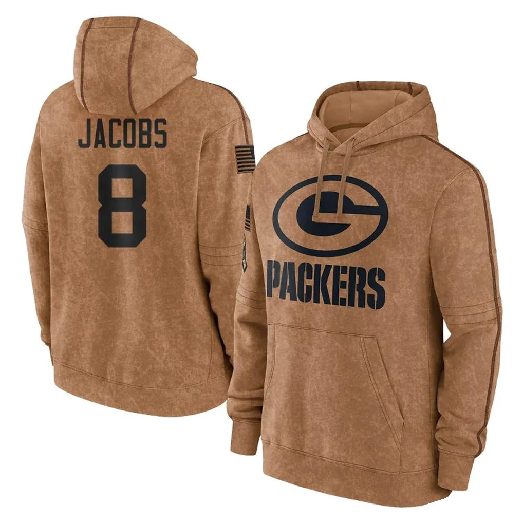 Yuxns GB.Packers #8 Josh Jacobs Player Brown Salute to Service Hoodies Limited Game Stitched Jerseys