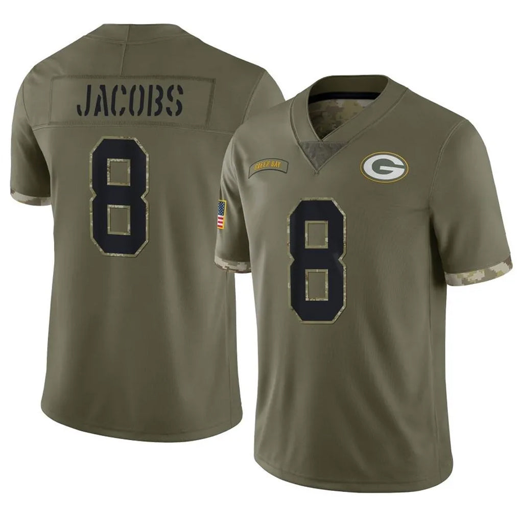 Yuxns GB.Packers #8 Josh Jacobs Player Olive Salute To Service Limited Stitched Jerseys
