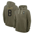 Yuxns GB.Packers #8 Josh Jacobs Player Olive Salute to Service Pullover Hoodies Limited Stitched Jerseys