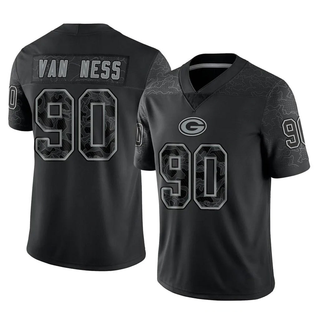 Yuxns GB.Packers #90 Lukas Van Ness Player Black Reflective Limited Home Game Stitched Jerseys