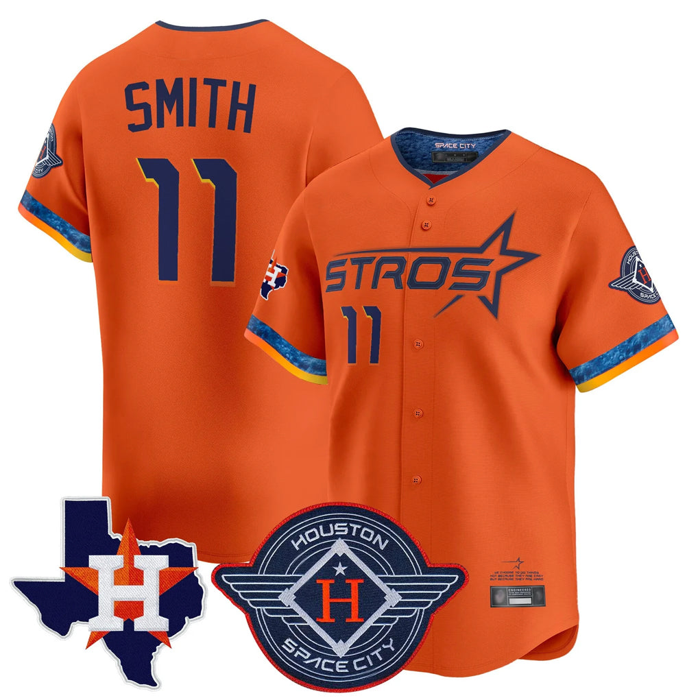 Yuxns H.Astros #11 Cam Smith Player Orange City Connect Texas Patch Vapor Premier Limited Home Stitched Jerseys