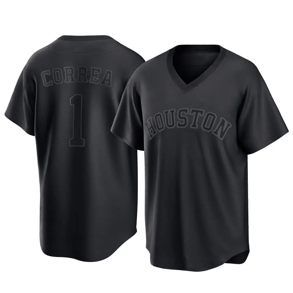 Yuxns H.Astros #1 Carlos Correa Player Black Fashion T-shirt Home Game Stitched Jerseys
