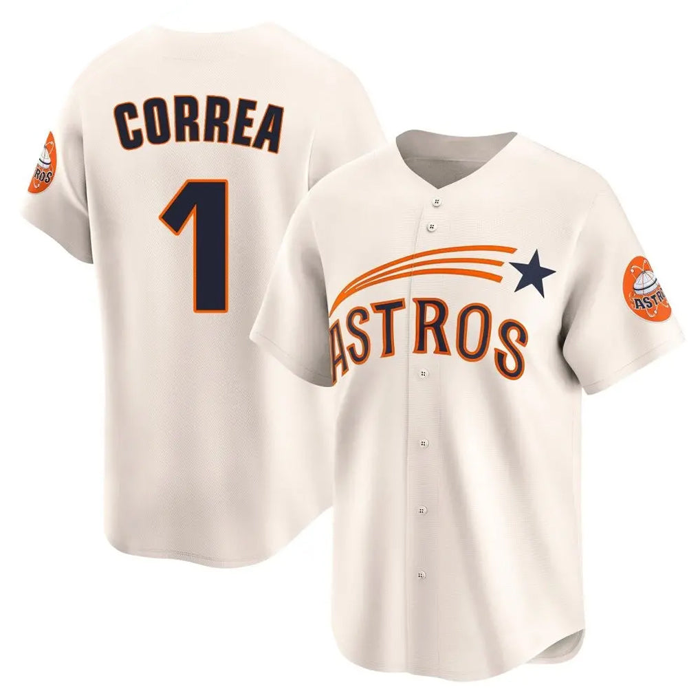 Yuxns H.Astros #1 Carlos Correa Player Cream Throwback Cooperstown Collection Limited Stitched Jerseys