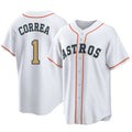 Yuxns H.Astros #1 Carlos Correa Player Gold Collection Game Home Stitched Jerseys