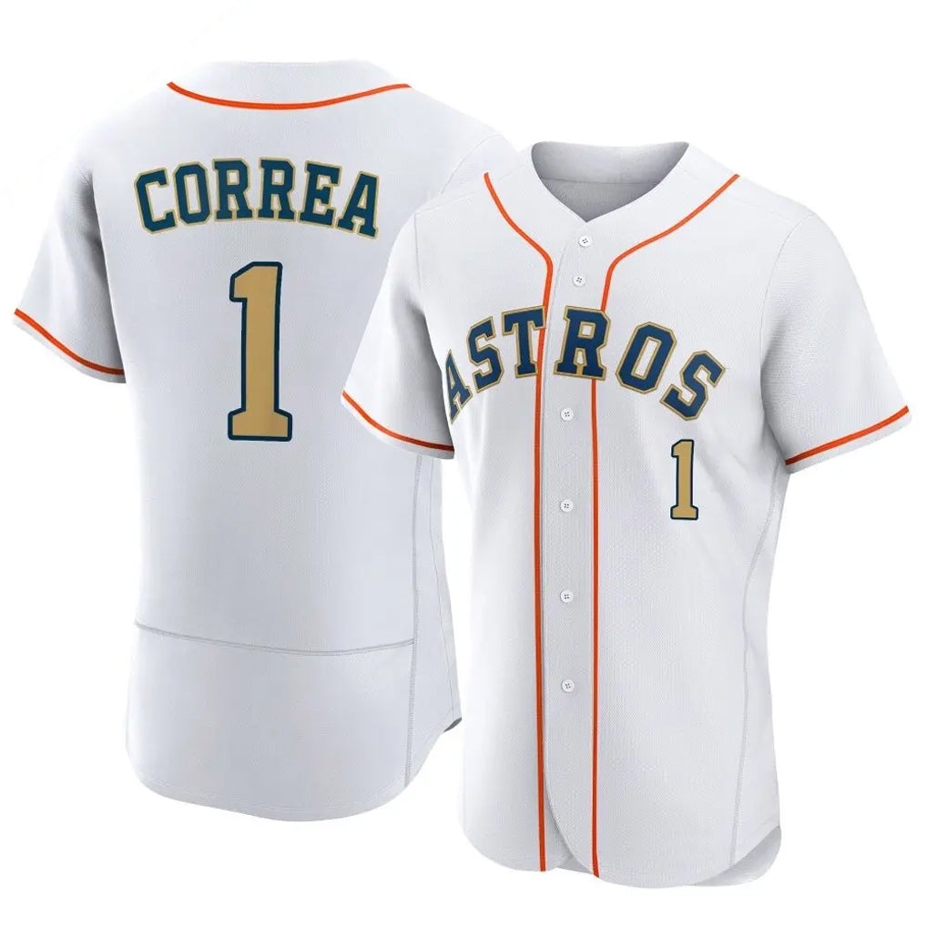 Yuxns H.Astros #1 Carlos Correa Player Gold Collection Limited Elite Home Stitched Jerseys