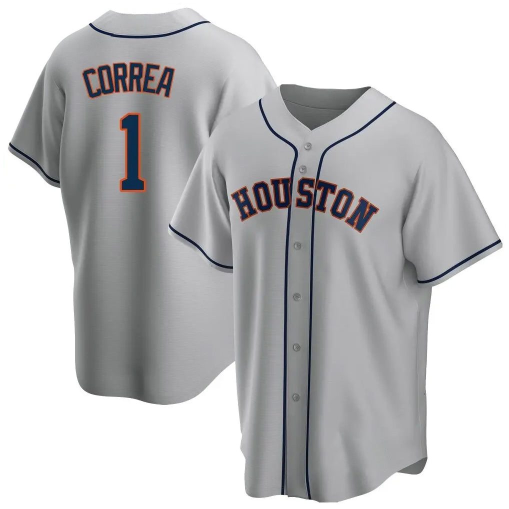 Yuxns H.Astros #1 Carlos Correa Player Gray Home Game Stitched Jerseys