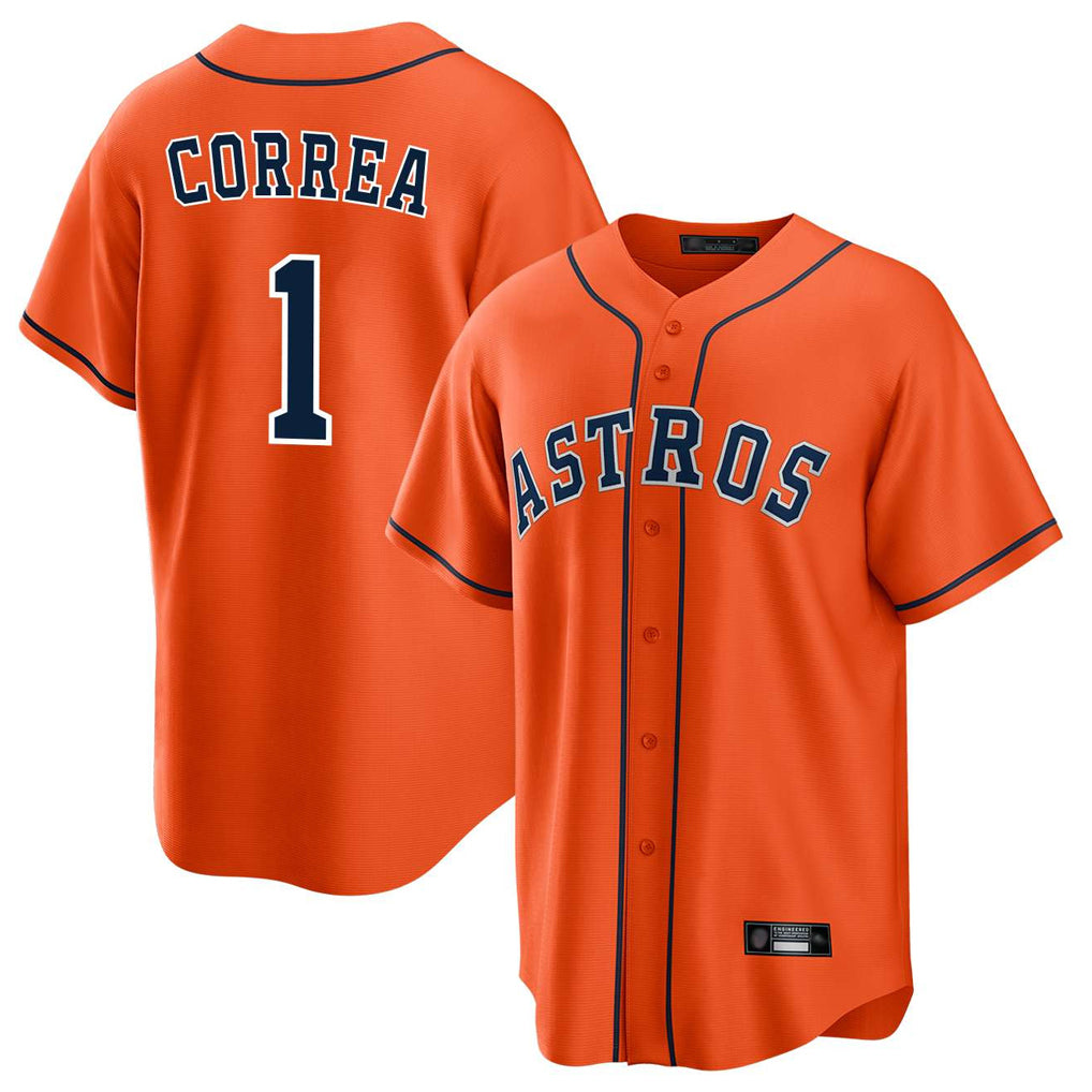 Yuxns H.Astros #1 Carlos Correa Player Orange Home Game Stitched Jerseys