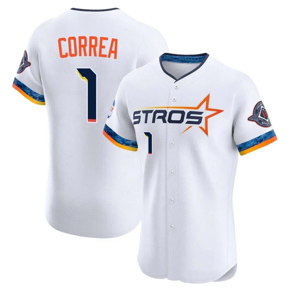 Yuxns H.Astros #1 Carlos Correa Player White City Connect Limited Elite Home Stitched Jerseys