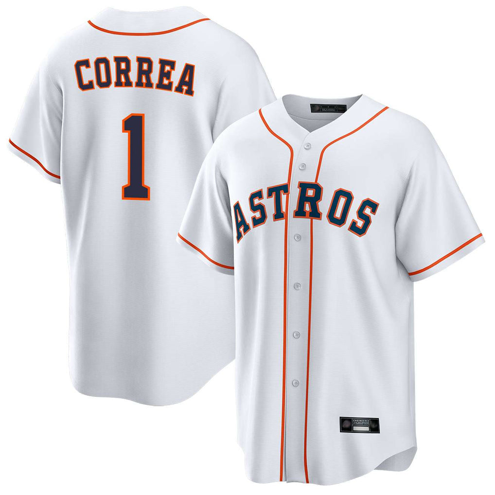 Yuxns H.Astros #1 Carlos Correa Player White Home Game Stitched Jerseys