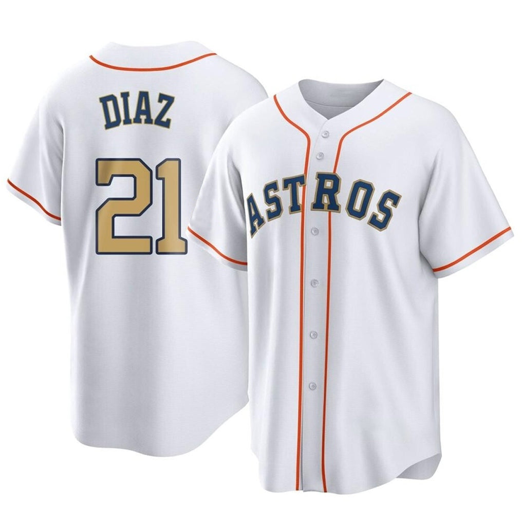 Yuxns H.Astros #21 Yainer Diaz Player Gold Collection Game Home Stitched Jerseys