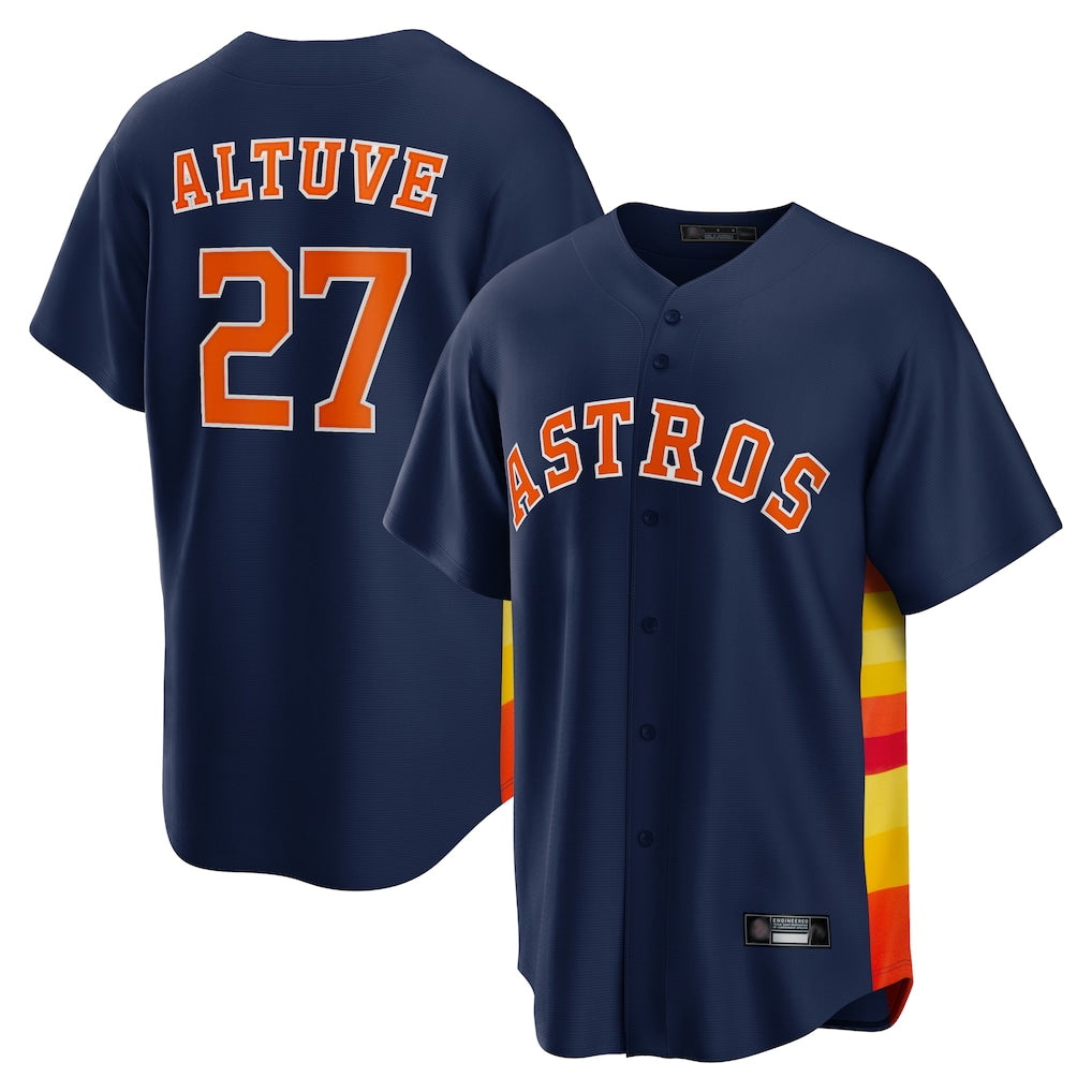 Yuxns H.Astros #27 Jose Altuve Player Navy Home Game Stitched Jerseys