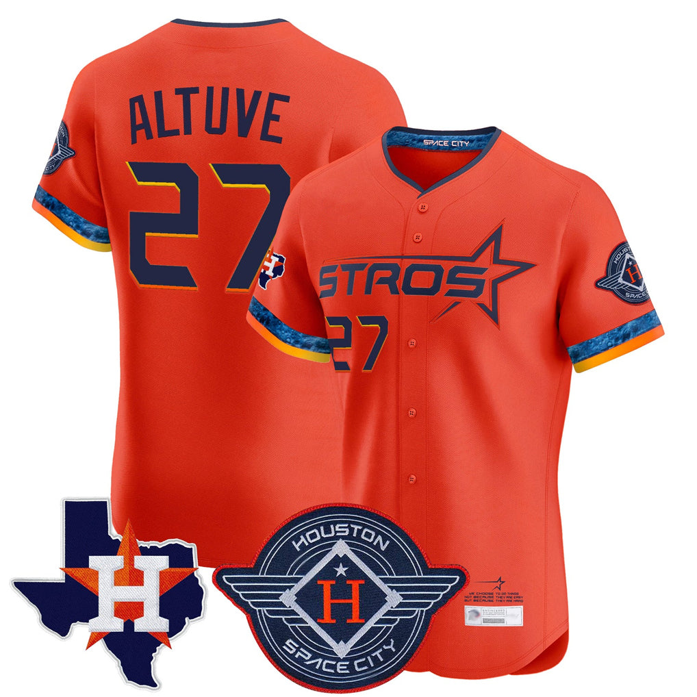 Yuxns H.Astros #27 Jose Altuve Player Orange City Connect Texas Patch Vapor Premier Limited Elite Home Stitched Jerseys