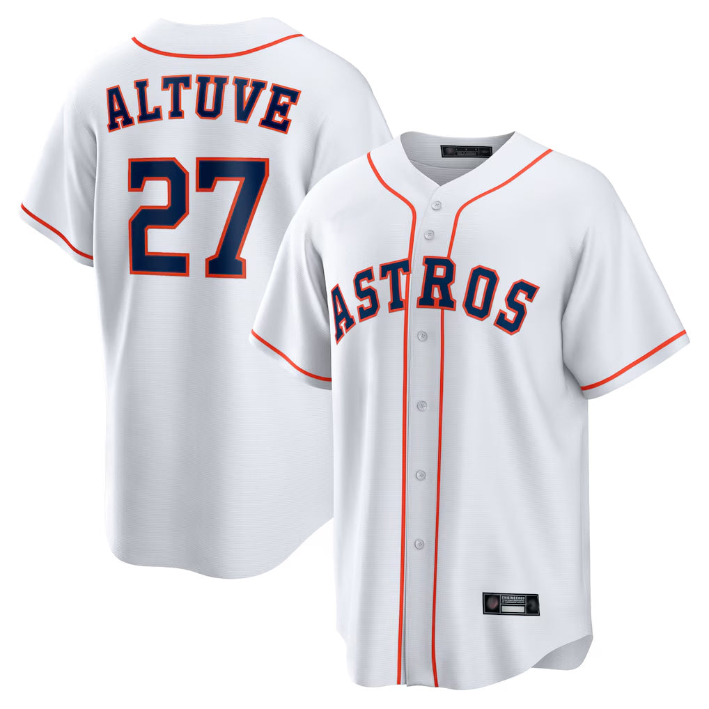 Yuxns H.Astros #27 Jose Altuve Player White Home Game Stitched Jerseys
