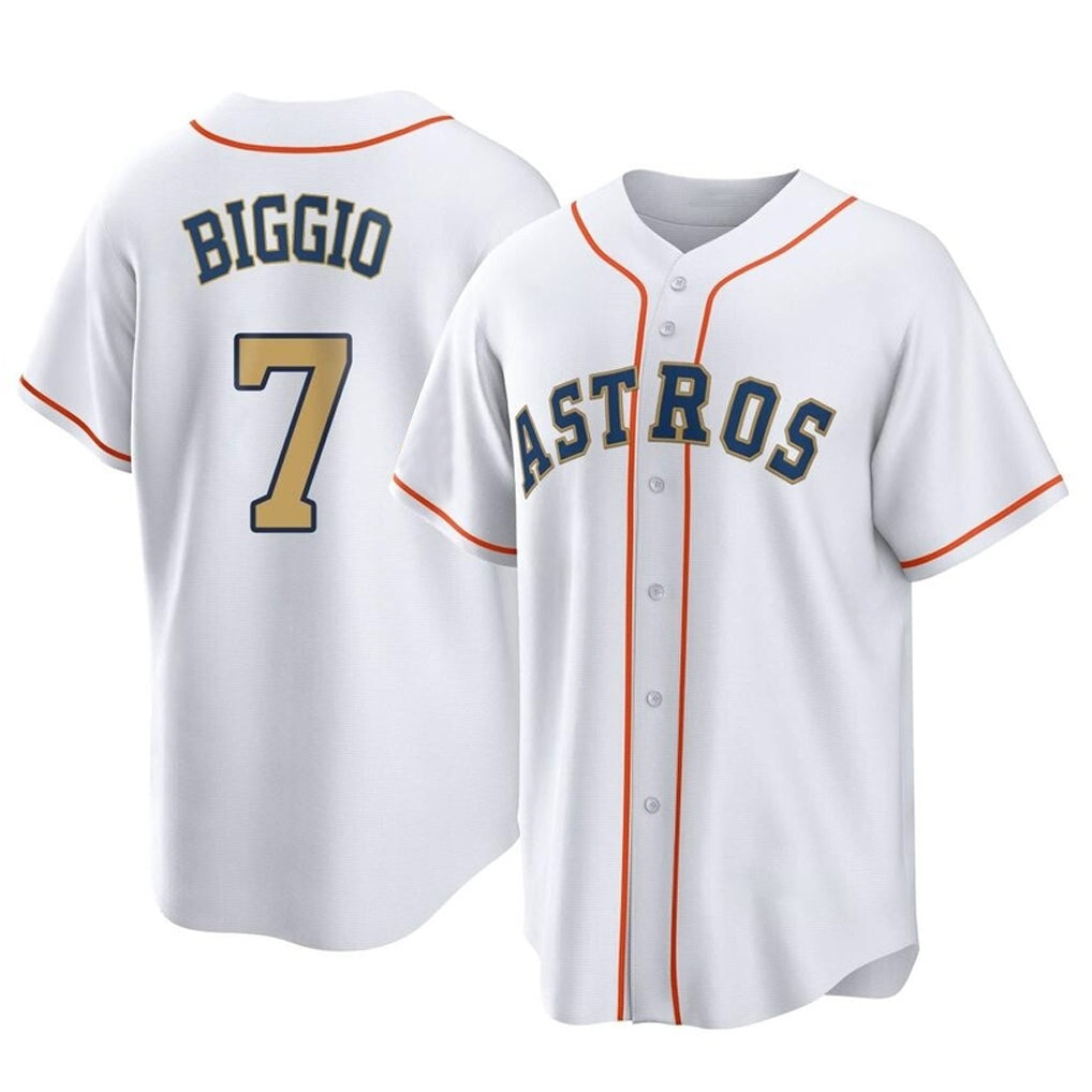 Yuxns H.Astros #7 Craig Biggio Player Gold Collection Game Home Stitched Jerseys