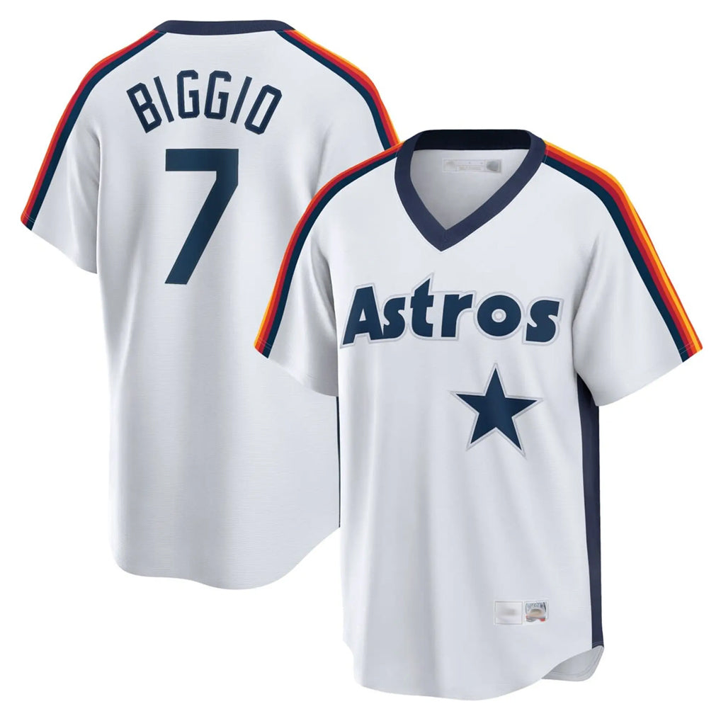 Yuxns H.Astros #7 Craig Biggio Player White Cooperstown Collection T-shirt Stitched Jerseys