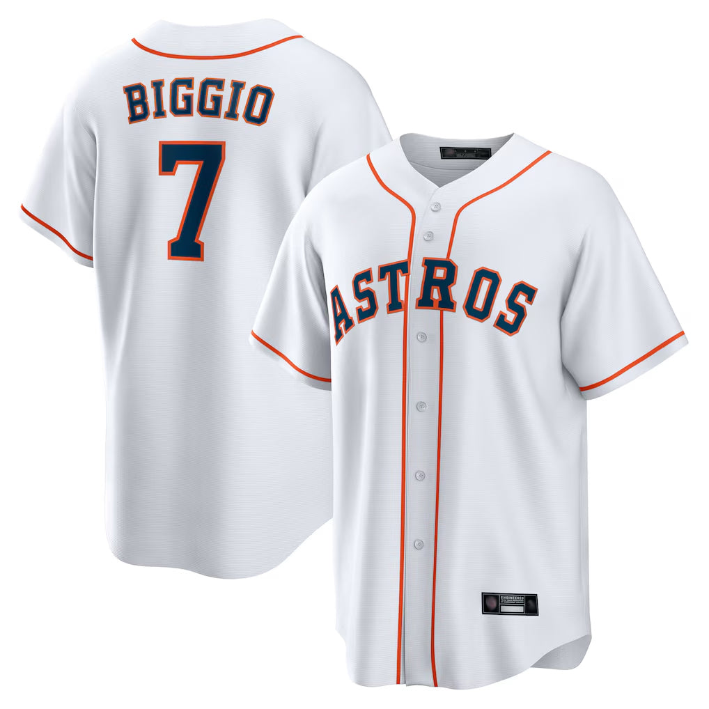 Yuxns H.Astros #7 Craig Biggio Player White Home Game Stitched Jerseys
