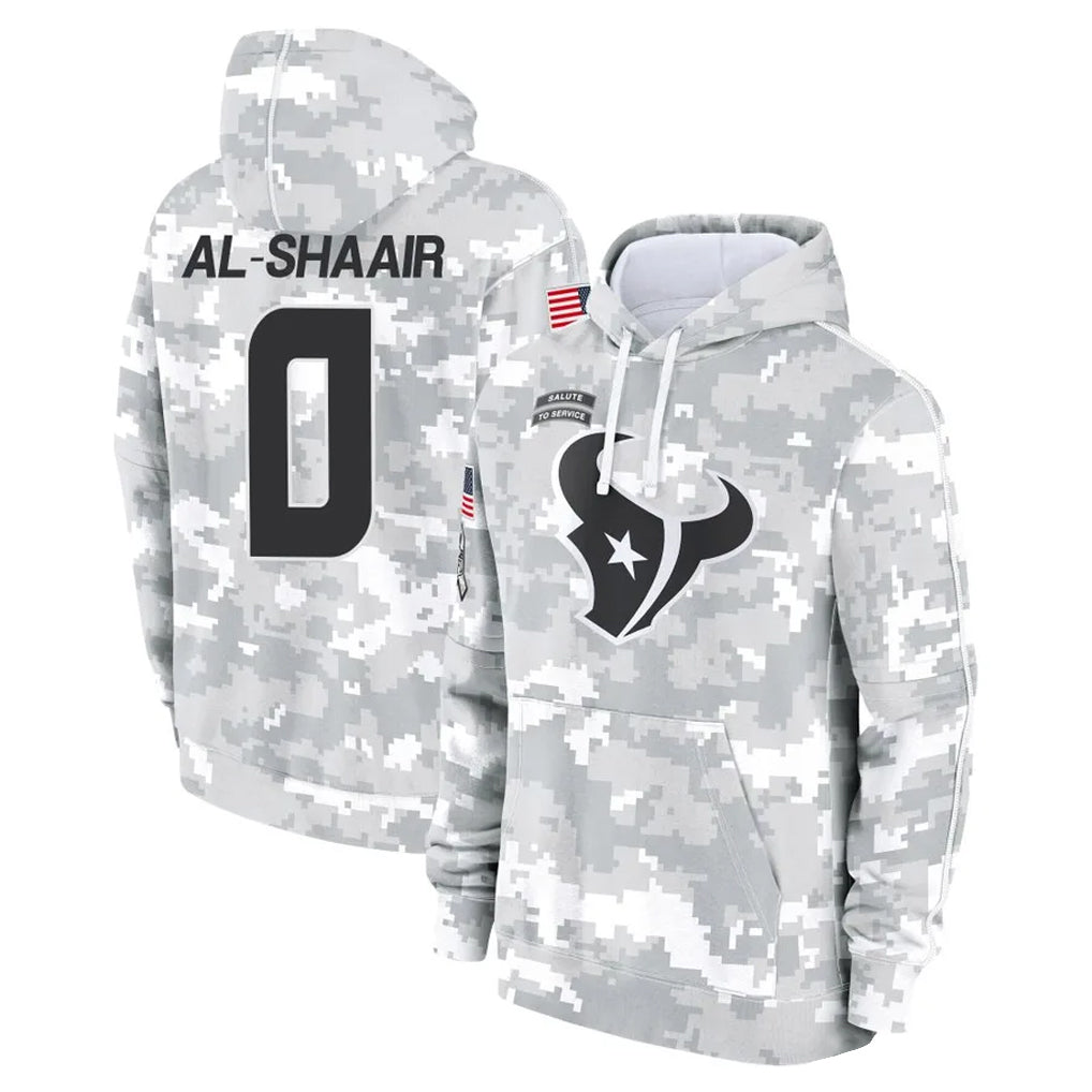 Yuxns H.Texans #0 Azeez Al-Shaair Player Arctic Camo Salute to Service Hoodies Limited Game Stitched Jerseys