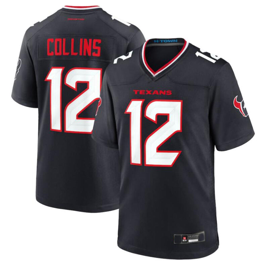 Yuxns H.Texans #12 Nico Collins Navy Game Jersey American Stitched Jerseys