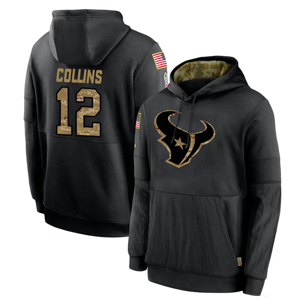 Yuxns H.Texans #12 Nico Collins Player Black Salute to Service Hoodies Limited Game Stitched Jerseys