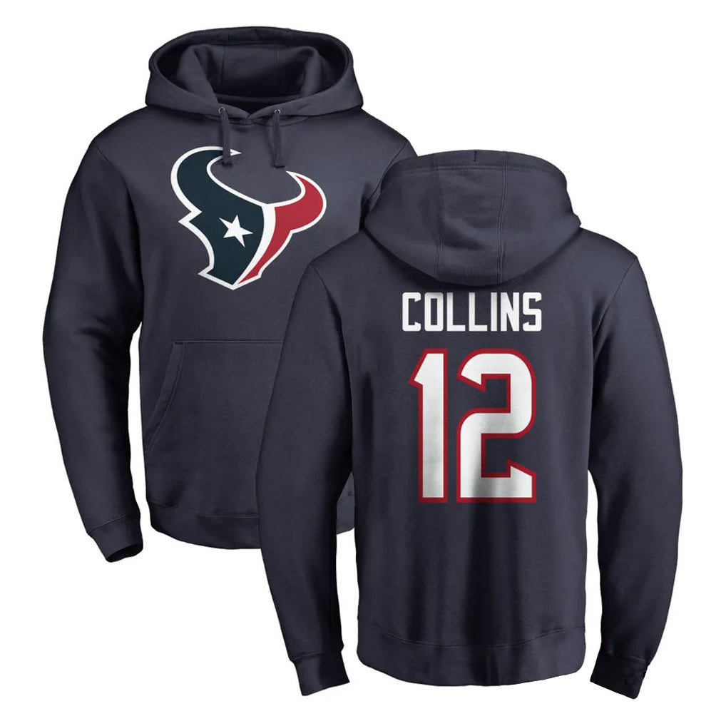 Yuxns H.Texans #12 Nico Collins Player Navy Pro Line Pullover Hoodie Limited Game Stitched Jerseys