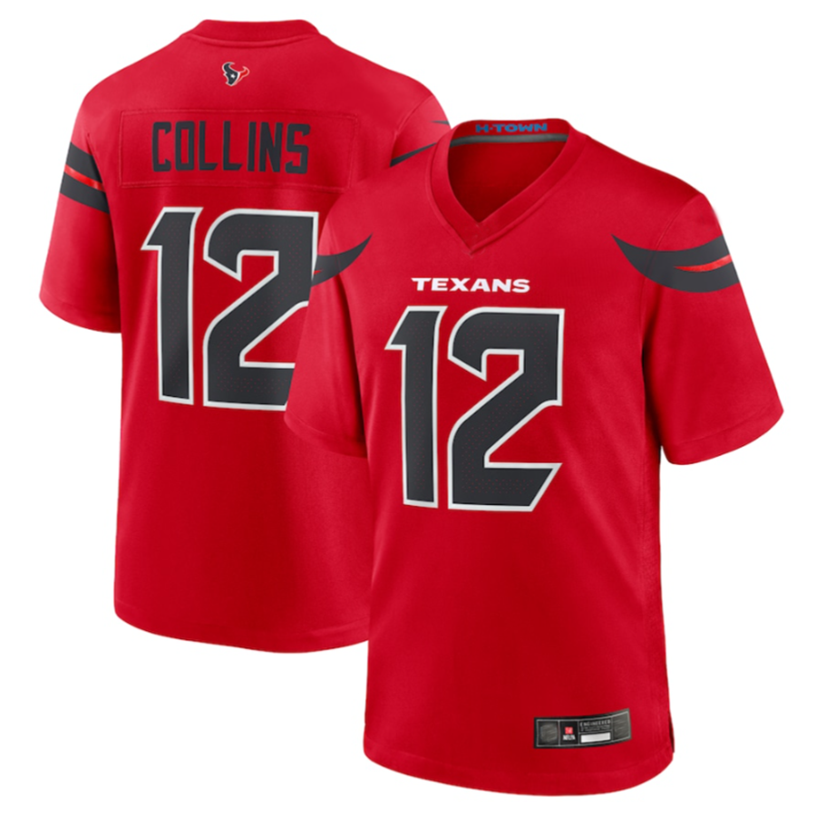 Yuxns H.Texans #12 Nico Collins Red Player Game Jersey American Stitched Jerseys