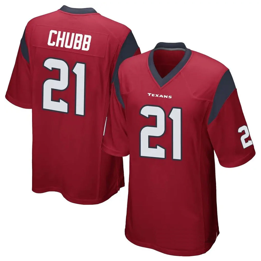 Yuxns H.Texans #21 Nick Chubb Player Red Game Stitched Jerseys