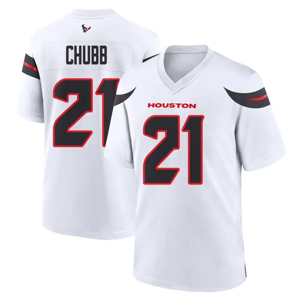 Yuxns H.Texans #21 Nick Chubb Player White Home Game Stitched Jerseys