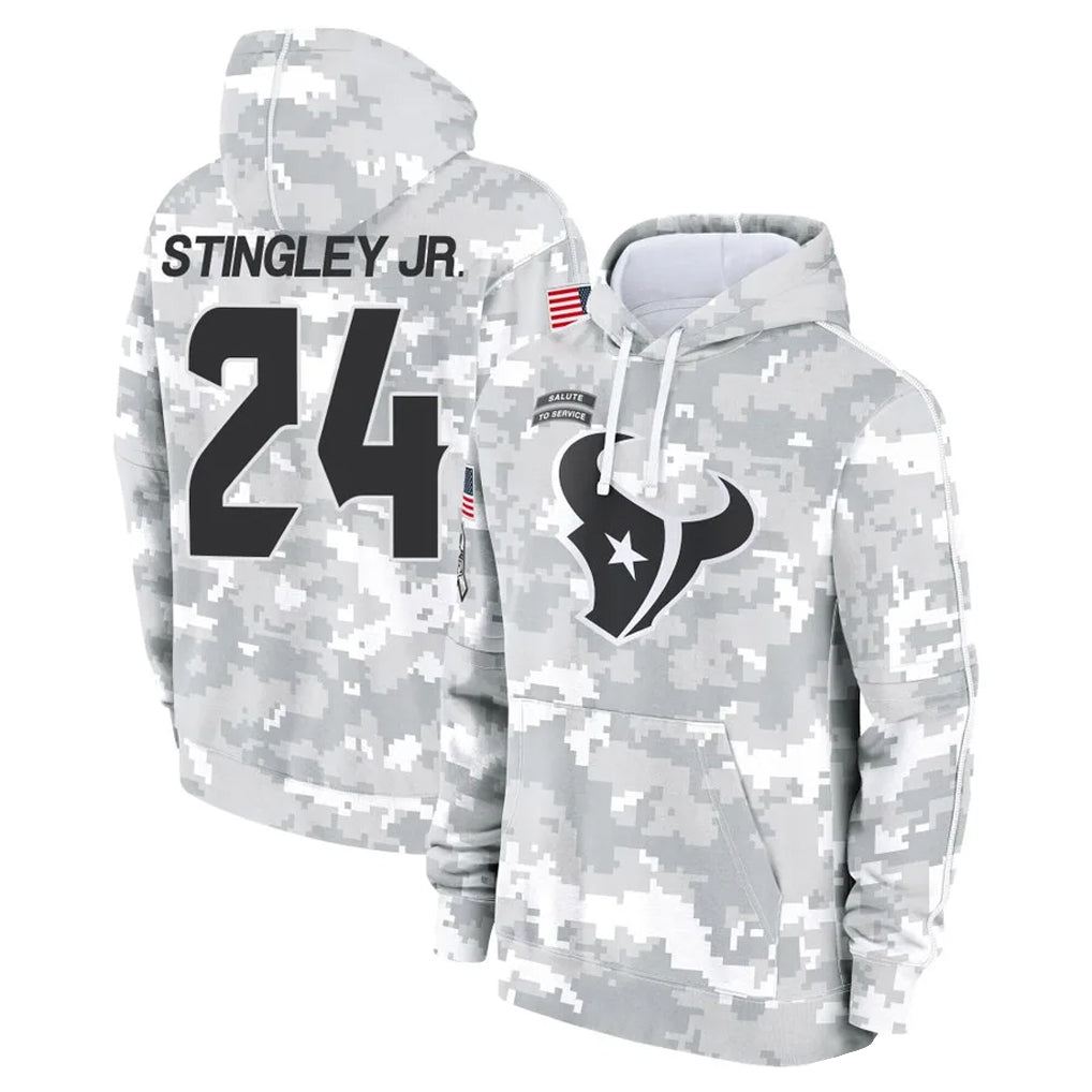 Yuxns H.Texans #24 Derek Stingley Jr. Player Arctic Camo Salute to Service Hoodies Limited Game Stitched Jerseys