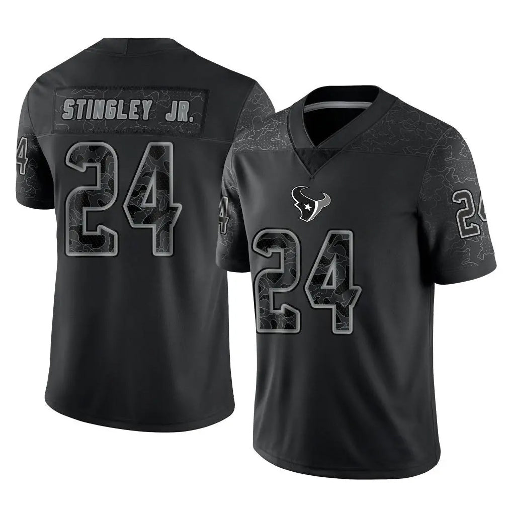Yuxns H.Texans #24 Derek Stingley Jr. Player Black REFLECTIVE Limited Stitched Jerseys