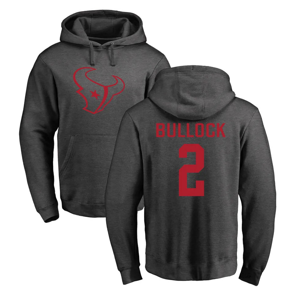 Yuxns H.Texans #2 Calen Bullock Player Gray Pro Line Pullover Hoodie Limited Game Stitched Jerseys