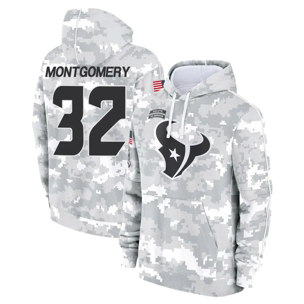 Yuxns H.Texans #32 David Montgomery Player Arctic Camo Salute to Service Hoodies Limited Game Stitched Jerseys