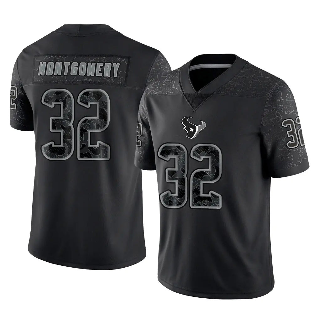 Yuxns H.Texans #32 David Montgomery Player Black Reflective Limited Game Stitched Jerseys