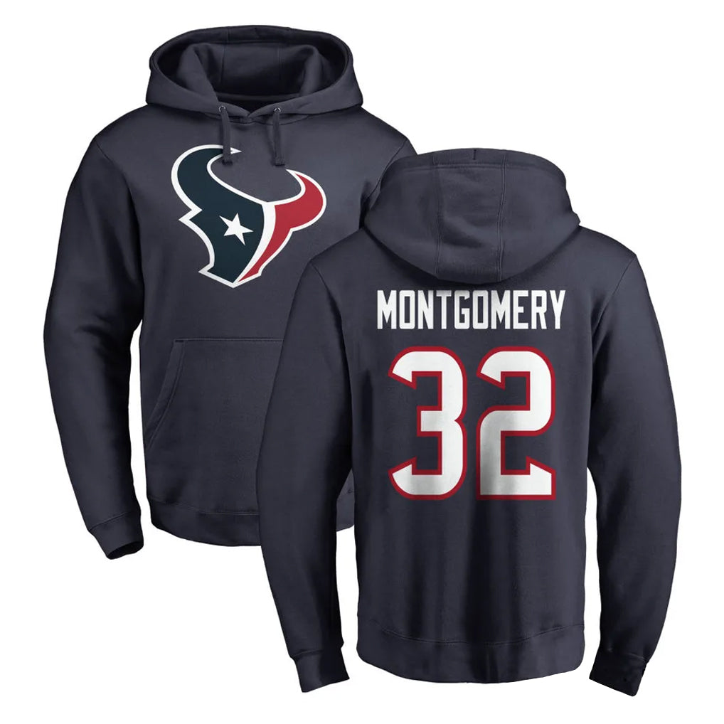 Yuxns H.Texans #32 David Montgomery Player Navy Pro Line Pullover Hoodie Limited Game Stitched Jerseys