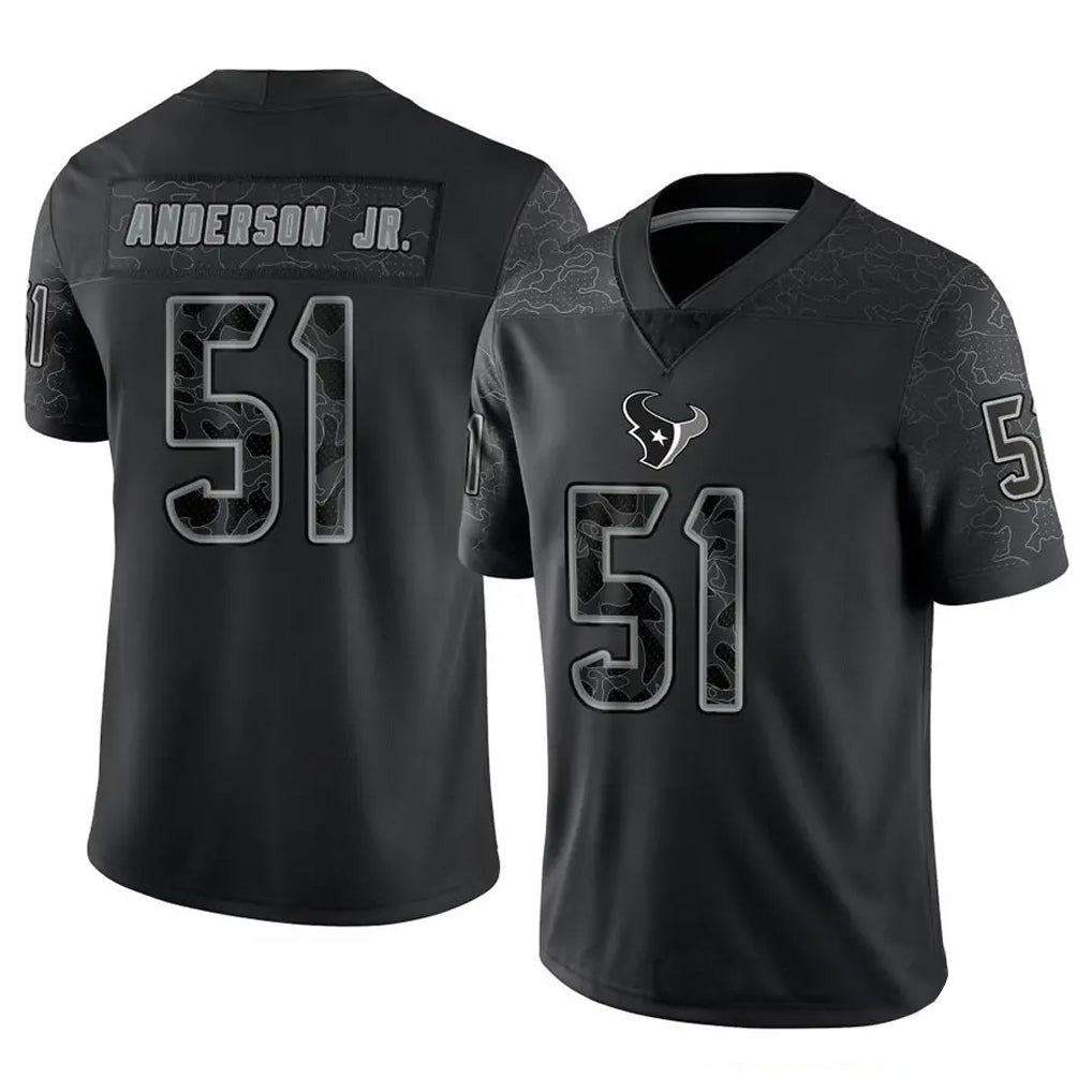 Yuxns H.Texans #51 Will Anderson Jr. Player Black REFLECTIVE Limited Stitched Jerseys