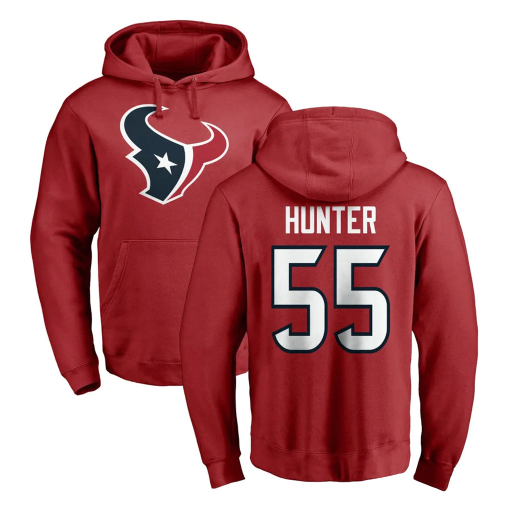 Yuxns H.Texans #55 Danielle Hunter Player Red Pro Line Pullover Hoodie Limited Game Stitched Jerseys