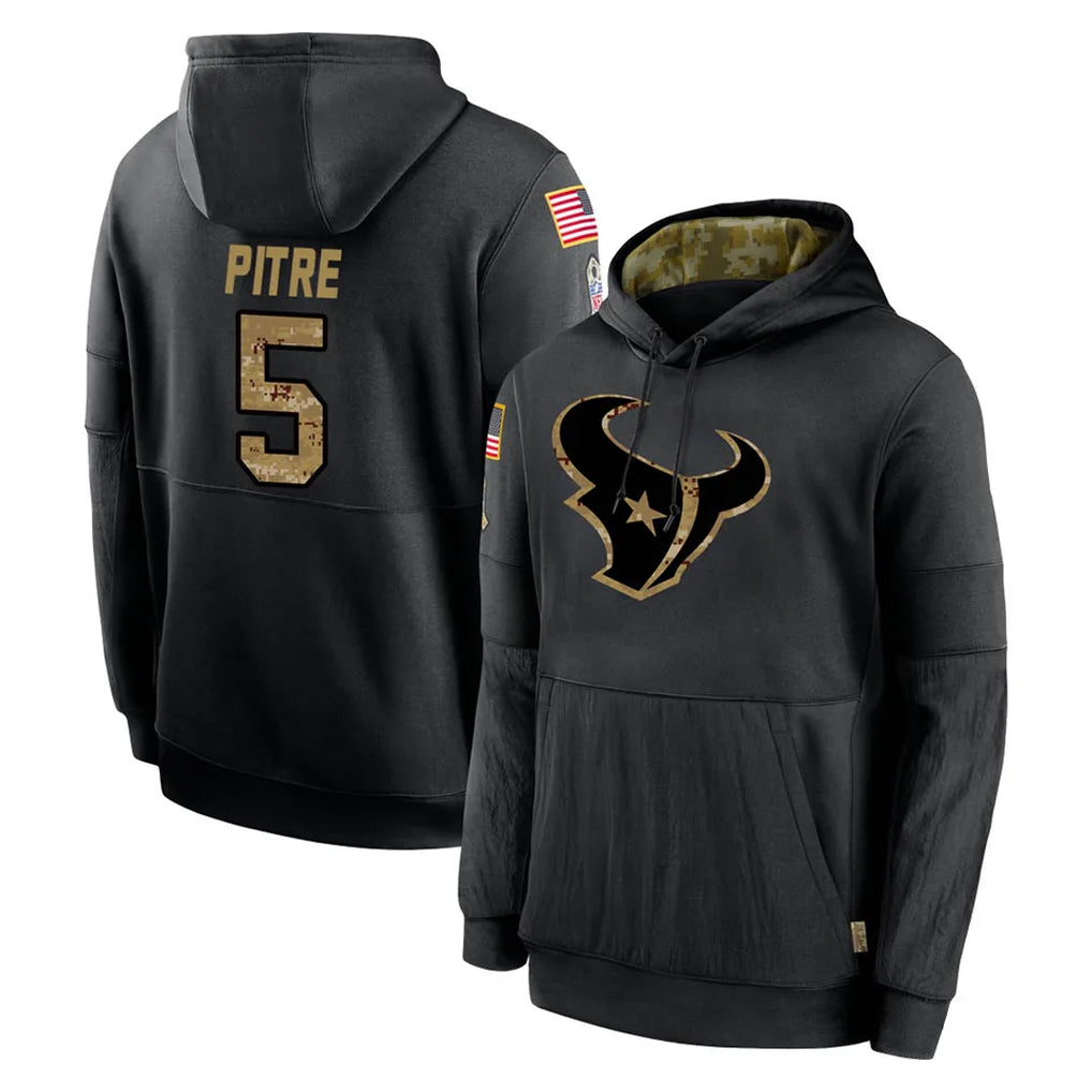 Yuxns H.Texans #5 Jalen Pitre Player Black Salute to Service Hoodies Limited Game Stitched Jerseys