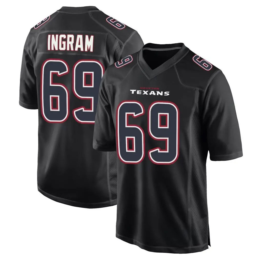 Yuxns H.Texans #69 Ed Ingram Player Black Fashion Home Game Stitched Jerseys
