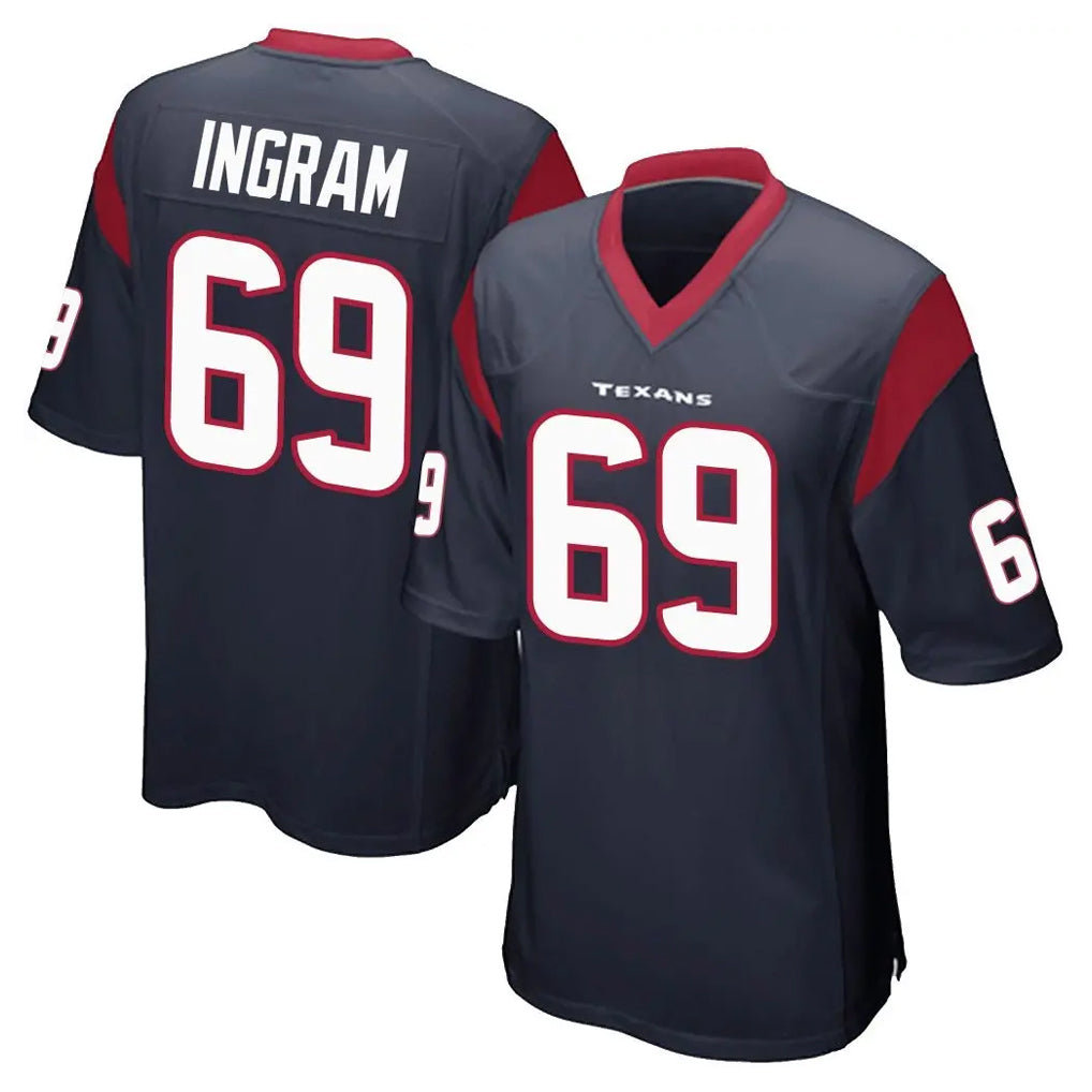 Yuxns H.Texans #69 Ed Ingram Player Navy Home Game Stitched Jerseys