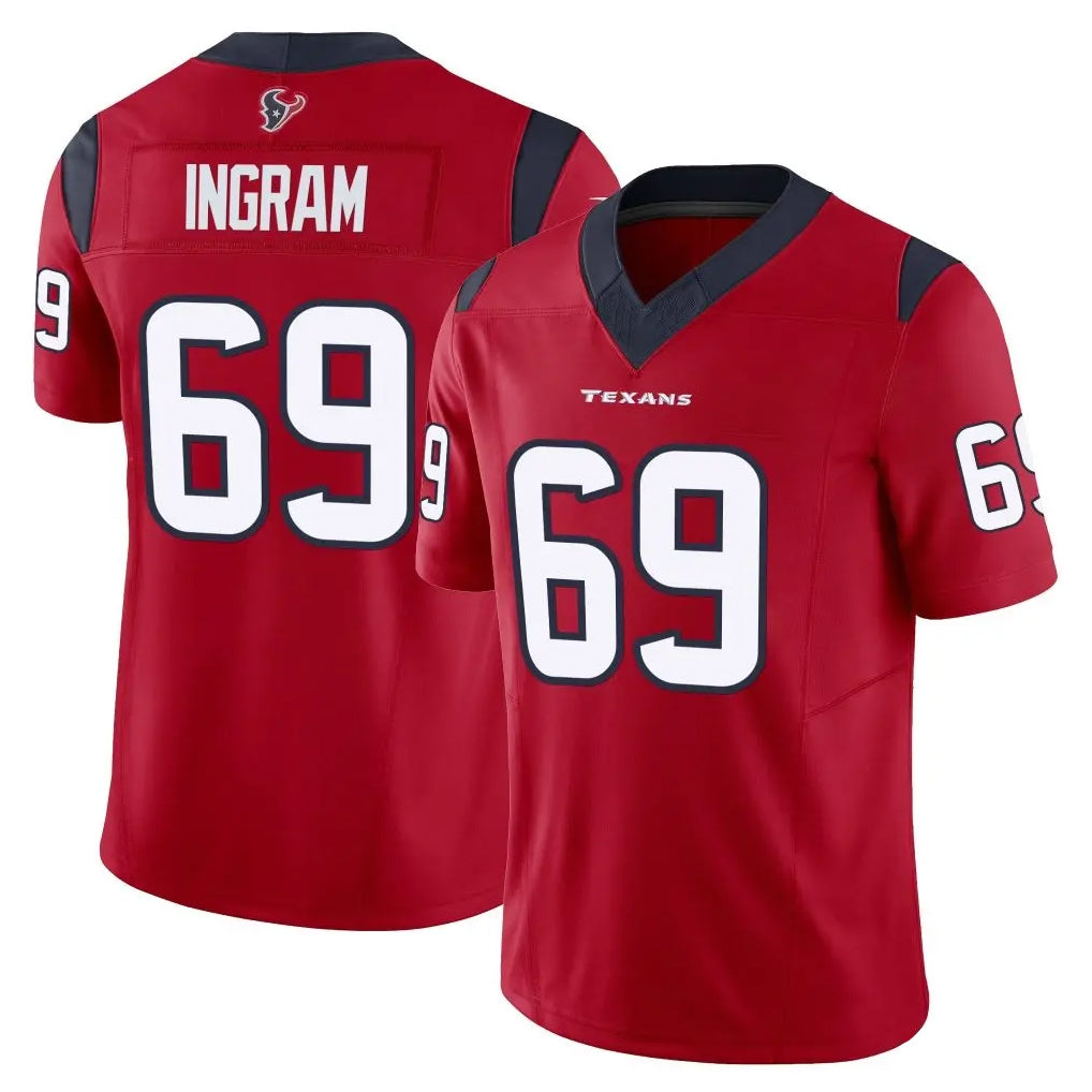 Yuxns H.Texans #69 Ed Ingram Player Red Limited Vapor F.U.S.E. Home Game Stitched Jerseys